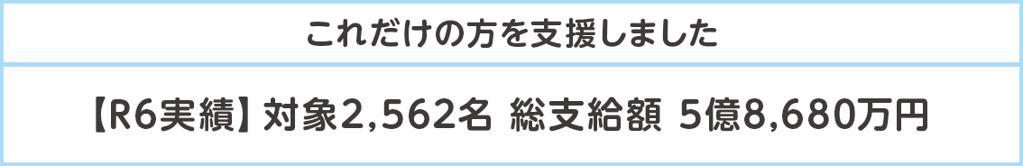 これだけの方を支援しました【R6実績】対象2,562名 総支給額 5億8,680万円