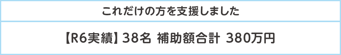 これだけの方を支援しました【R6実績】38名 補助額合計 380万円